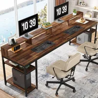 Two Person Desk with Monitor Stand, 78.74" Long Double Computer Office Desk with Storage Shelves, Large Gaming Desk Study 1
