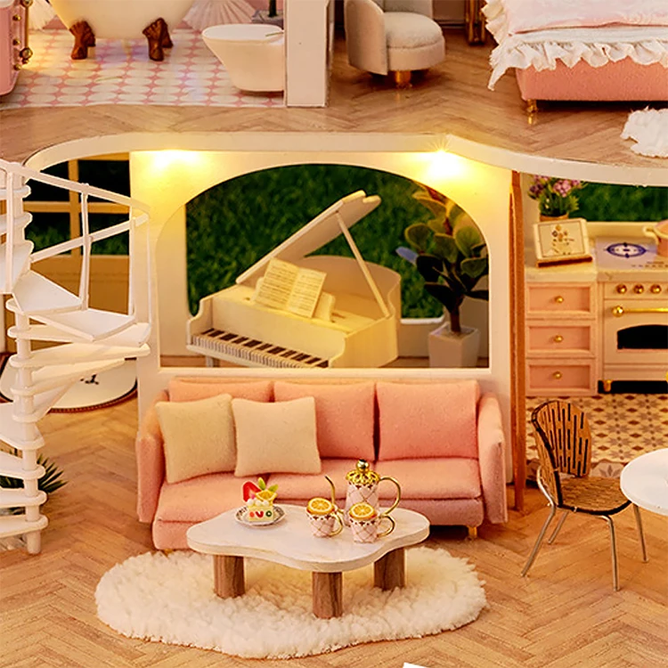 3D Wooden Mini Doll House Assembly Building With Furniture Kit DIY Handmade Duplex Apartment Production Toys Birthday Gifts