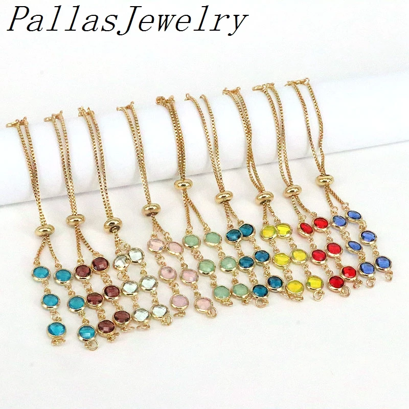 

10Pcs Fashion Colorful Crystal Zircon Adjustable Slider Chain Accessories for Jewelry Making Copper Women Bracelet Finding