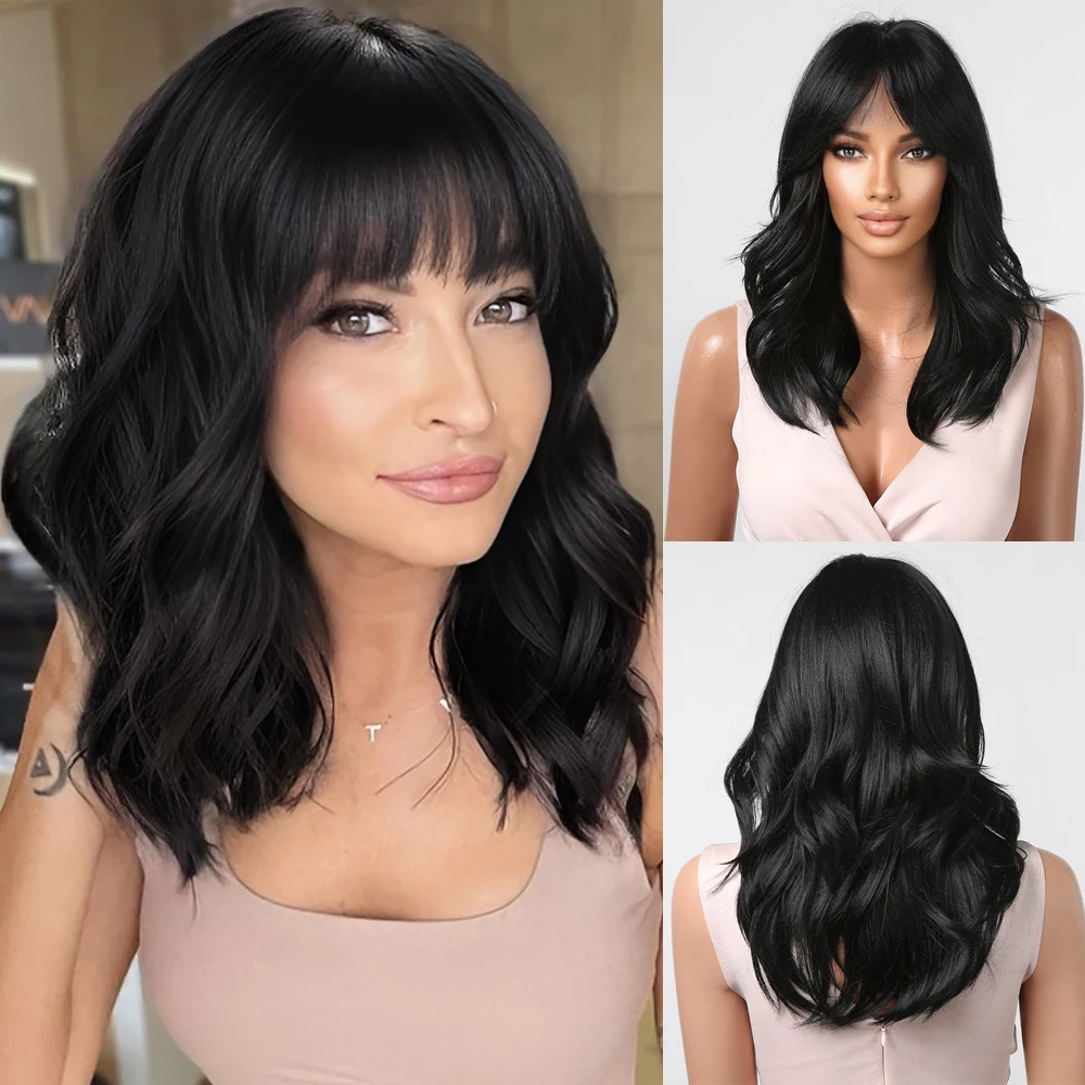 testar Black Wigs with Bangs 14 Inch Short Straight Bob Wigs for Women Shou : testar Black Gray Bob Wigs for Women 14 Inch Short