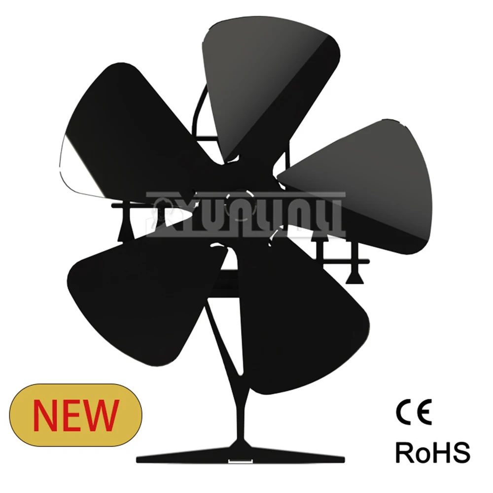 Black Fireplace 5 Blades Heat Powered Stove Fan,Home Efficient Heat Distribution,Thermal Power Fireplace Fan