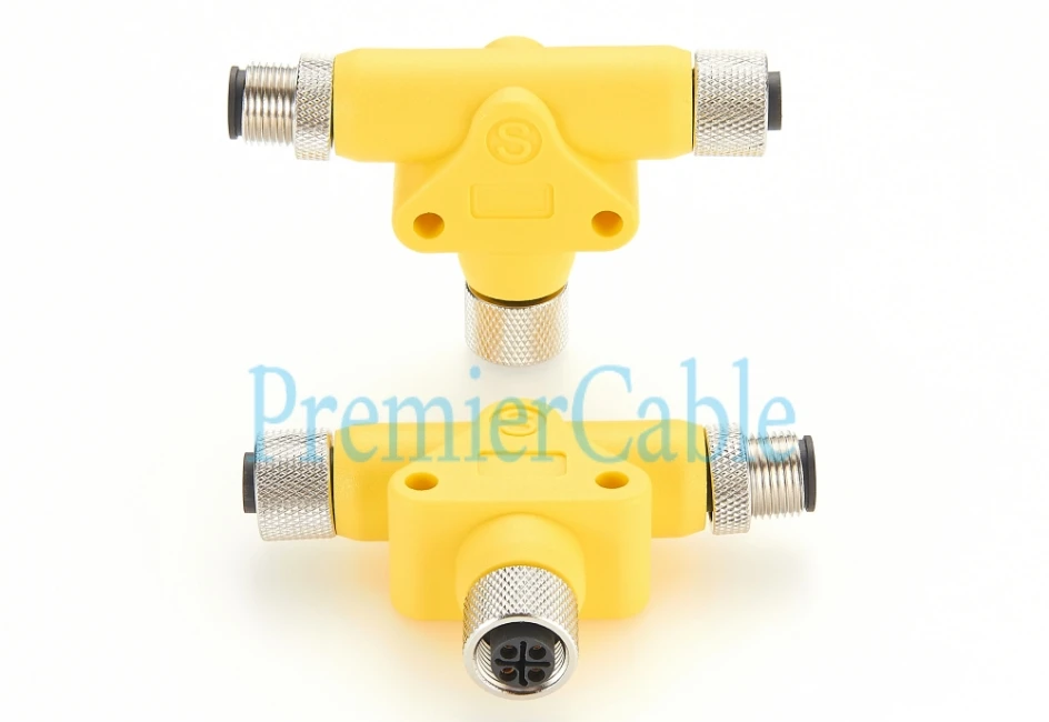 M12 S-Code T-Verteiler, S-Codierung 4-Pin Stecker auf Buchse T-Verteiler Anschlusskabel, Strom-T-Koppler, Rundstecker-Adapter für Automatisierung – Detail 3