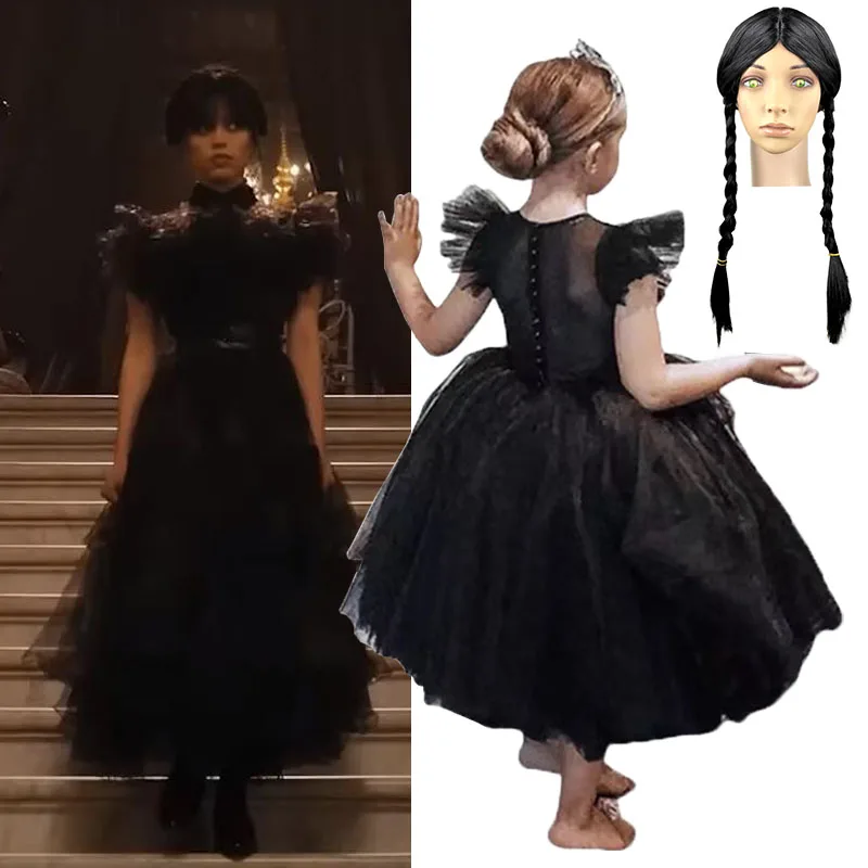 Neonate Morticia Dress Addigs Cosplay Festa Di Compleanno Vestiti Gotici Vestito Nero Venerdì Addams Famiglia Costume Di Halloween