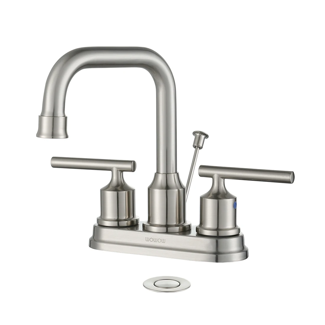 

Bathroom Faucet Brushed Nickel 4-inch Bathroom Sink Faucet Center Lift Rod Drain Plug 2Handles Modern Faucet High Arc Brass Tap