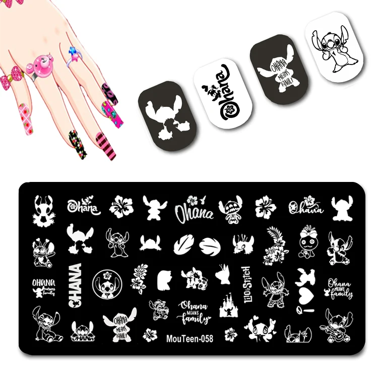 DISNEY Cartoon Face Nail Stamping Plates Little Hand Nail Stamp Long Dress Princess Nail Art Design Cute Ear Nail Stamping #009 3