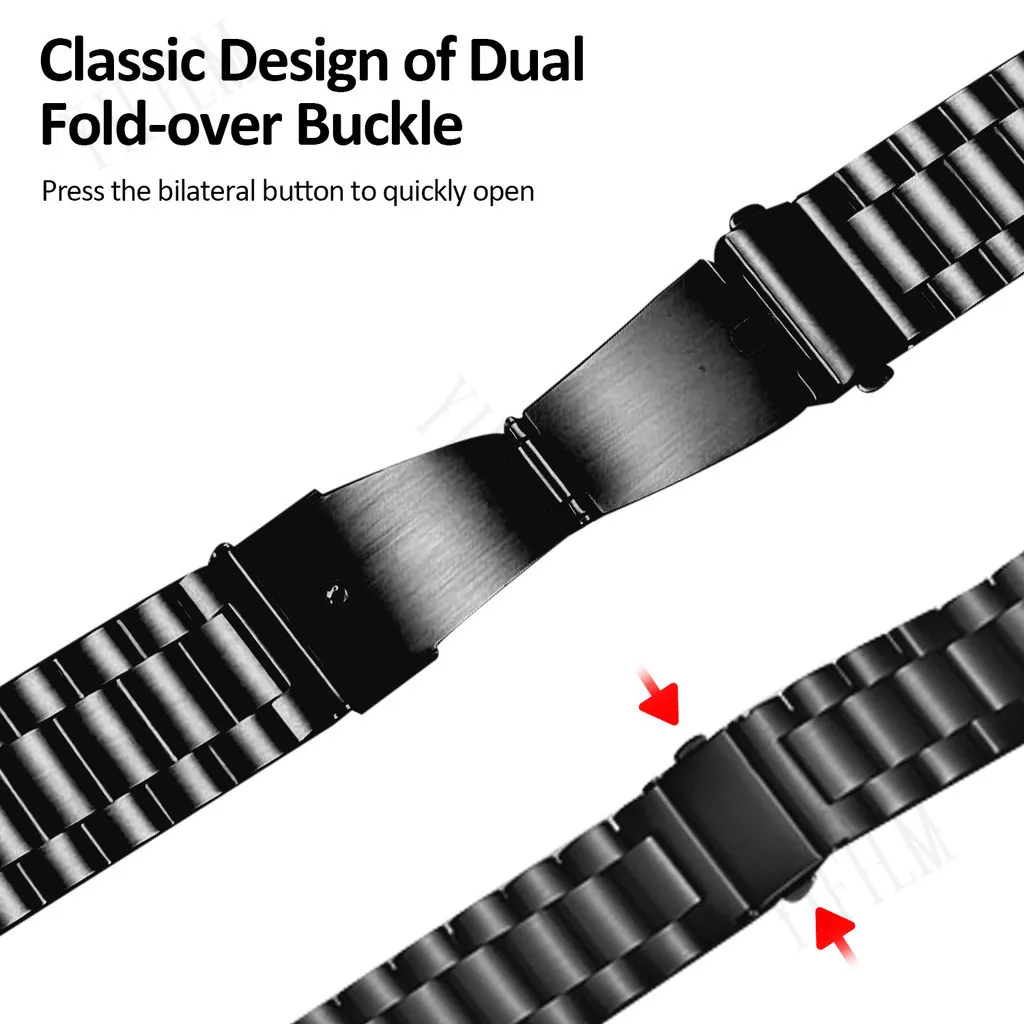 Premium Stainless Steel 3-Bead Watch Band with Butterfly Clasp Bracelet