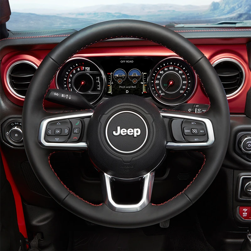 Auto Lenkrad abdeckung für Jeep Wrangler JL Gladiator JT 2014-2017 Napa Leder Lenk wickel Hand nähen langlebig schwarz – Detail 2