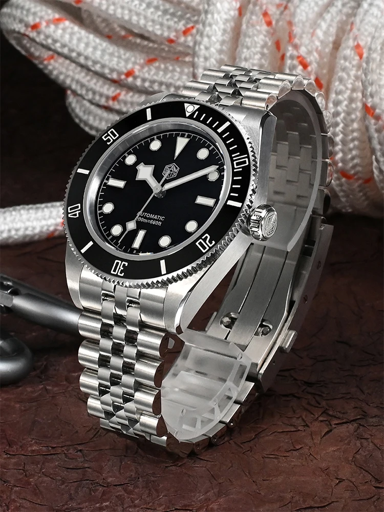 San Martin 40mm BB NH35 Mens Watches Diving Mechanical Wristwatch Jubilee Bracelet Red Bezel Waterproof 20Bar BGW-9 Reloj SN0128