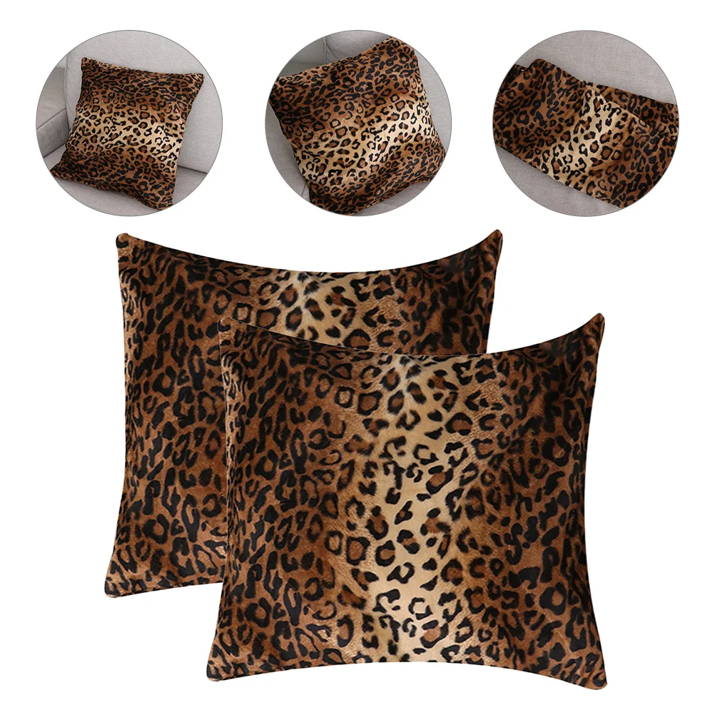 

2 Pcs Bolster Cushions for Sofa Pillow Case Plush Covers Decorative Cases Throw Printing Leopard Pillowcases