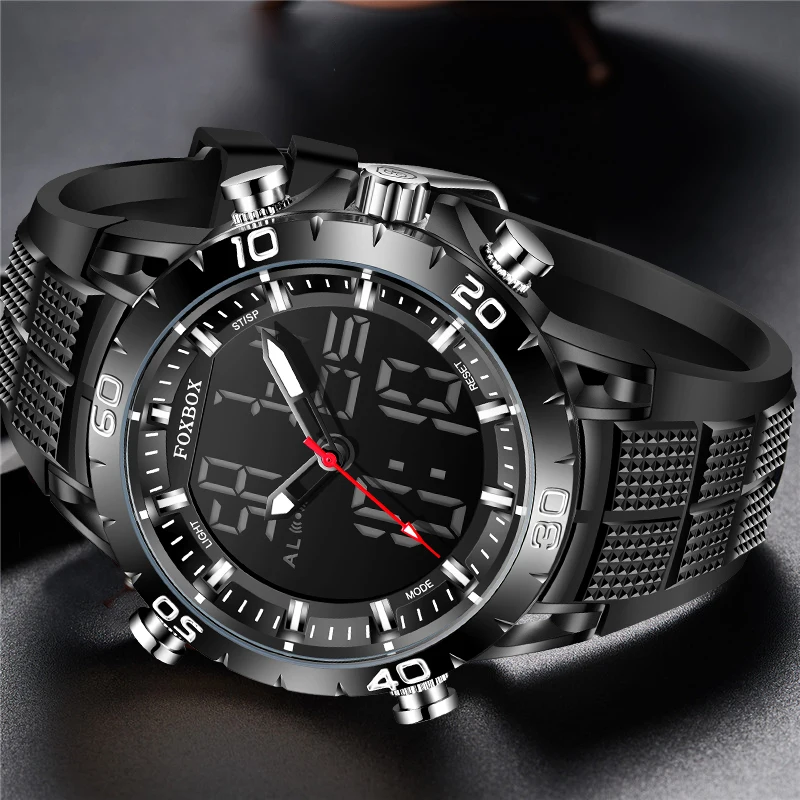 Sports Watch For Men Dual Display 50M Waterproof Quartz Watches Chronograph Digital Alarm Clock Military WristWatch_voghion.com