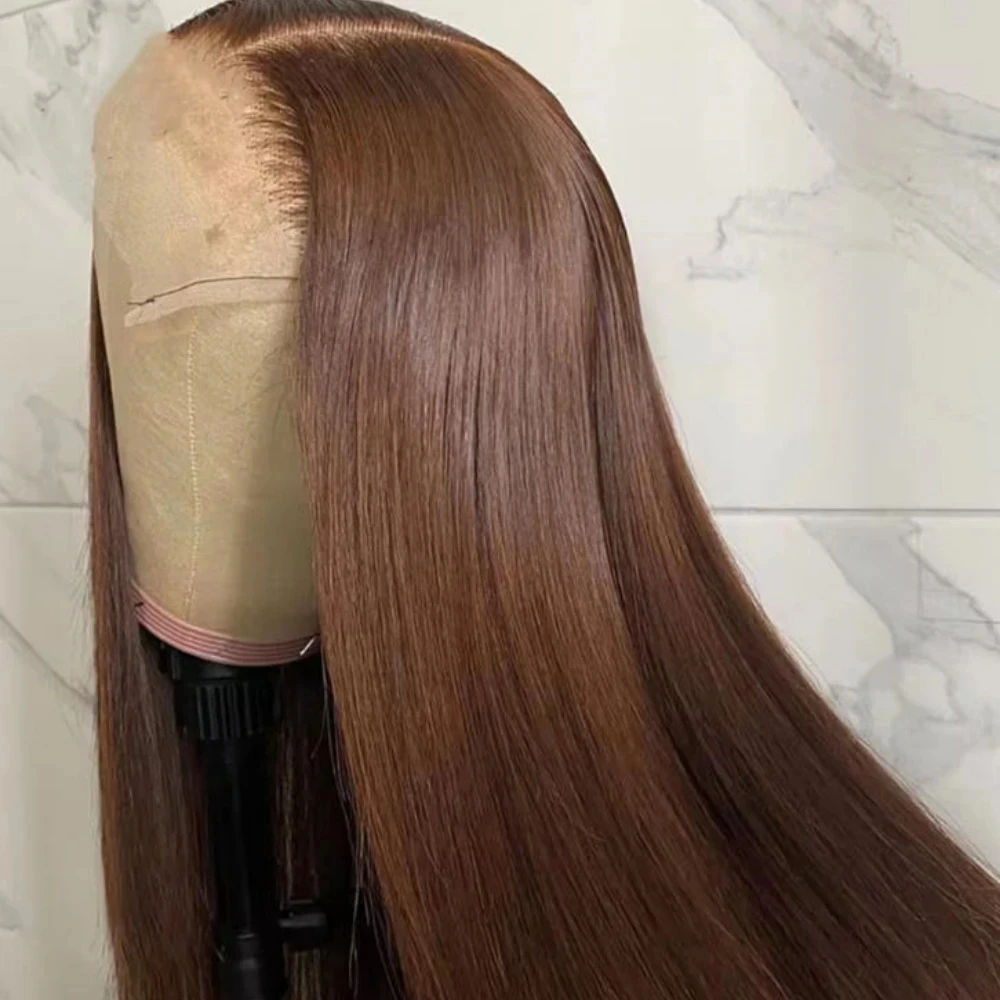 Perruques de cheveux humains bruns chocolat 13×4 lisses avec dentelle frontale HD, densité 230%, pré-épilées, vietnamiennes 4 #   Perruque Lace Front Colorée 13×6
