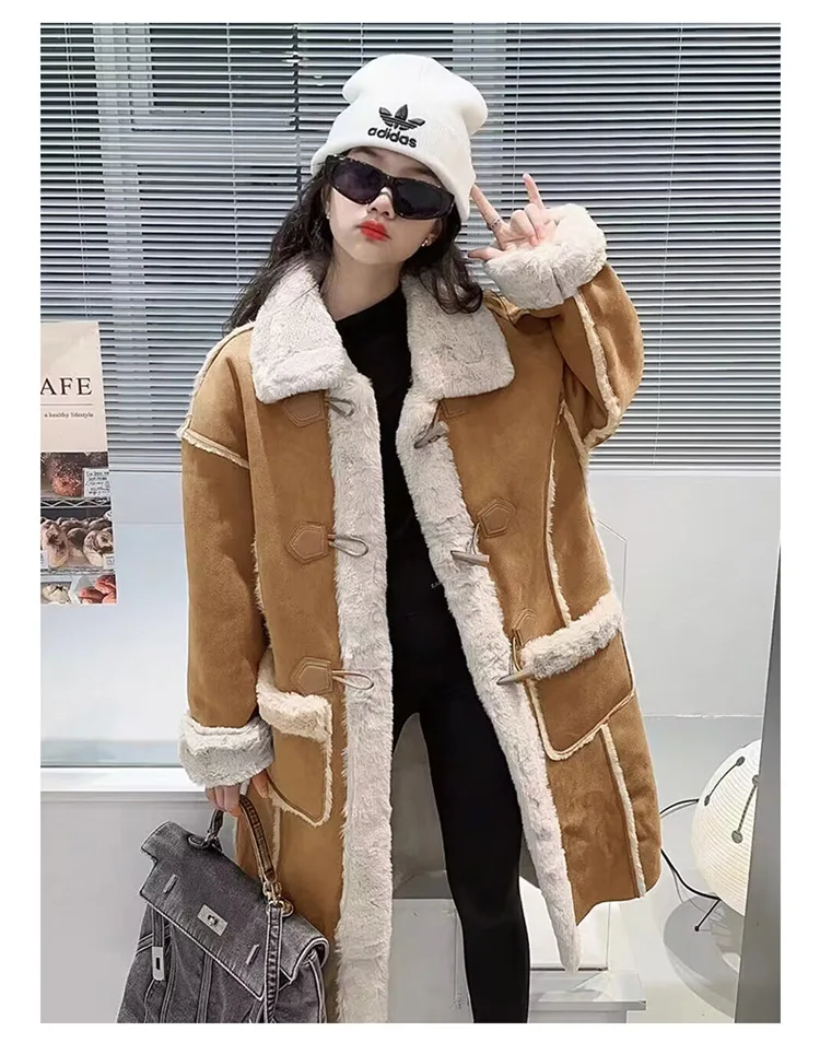 

Детская одежда, куртка средней длины с меховой вставкой для девочек, ветровка, зимнее пальто, новый корейский стиль, плюшевый Топ