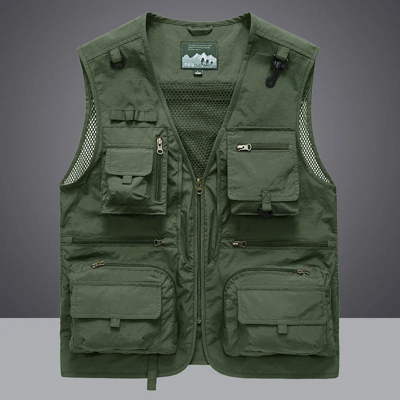 2023 Nieuwe Mannen Outdoor Vest Multi-Pocket Effen Kleur Fishing Director Reporter Werk Gilet Fotografie Casual Vest Jack Man