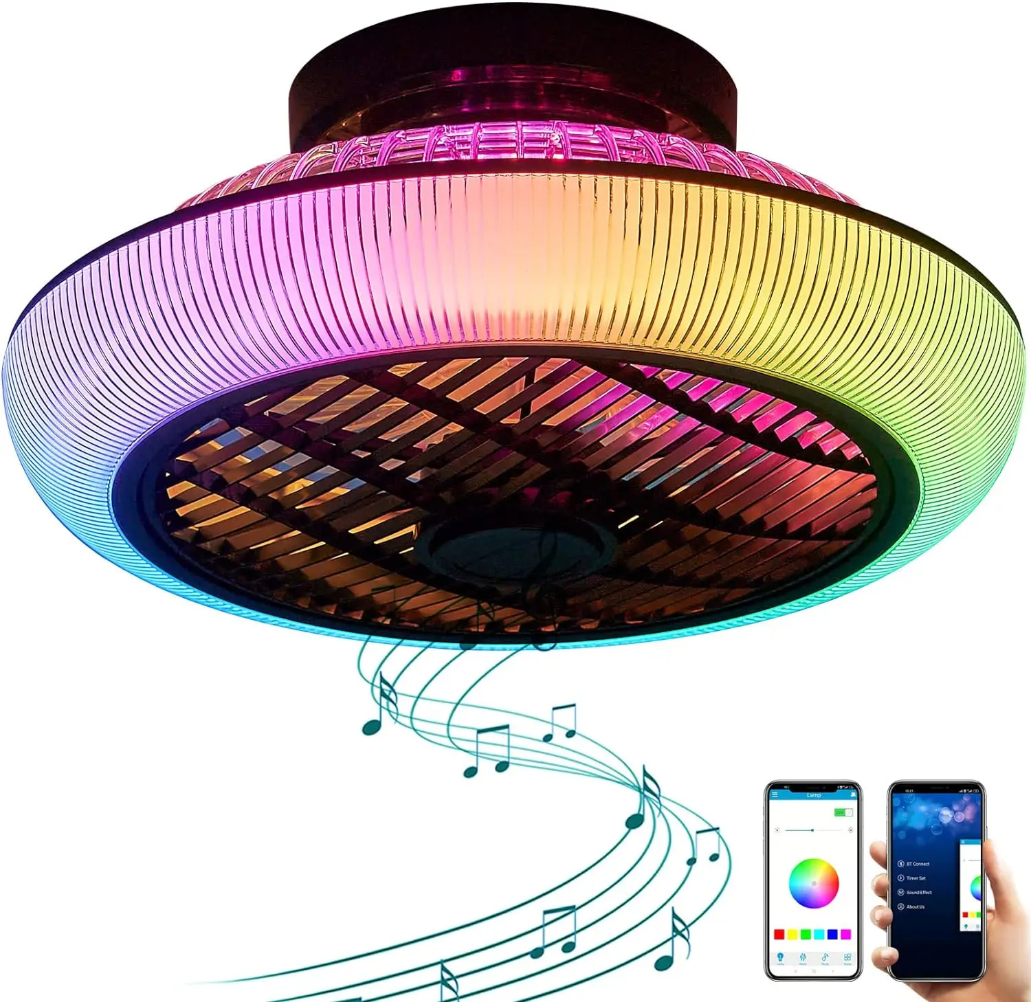 

with Lights Modern Bluetooth with Light and Speaker 6-Speed Remote Control 93 Color Flush Mount Enclosed Low Profile for Boys