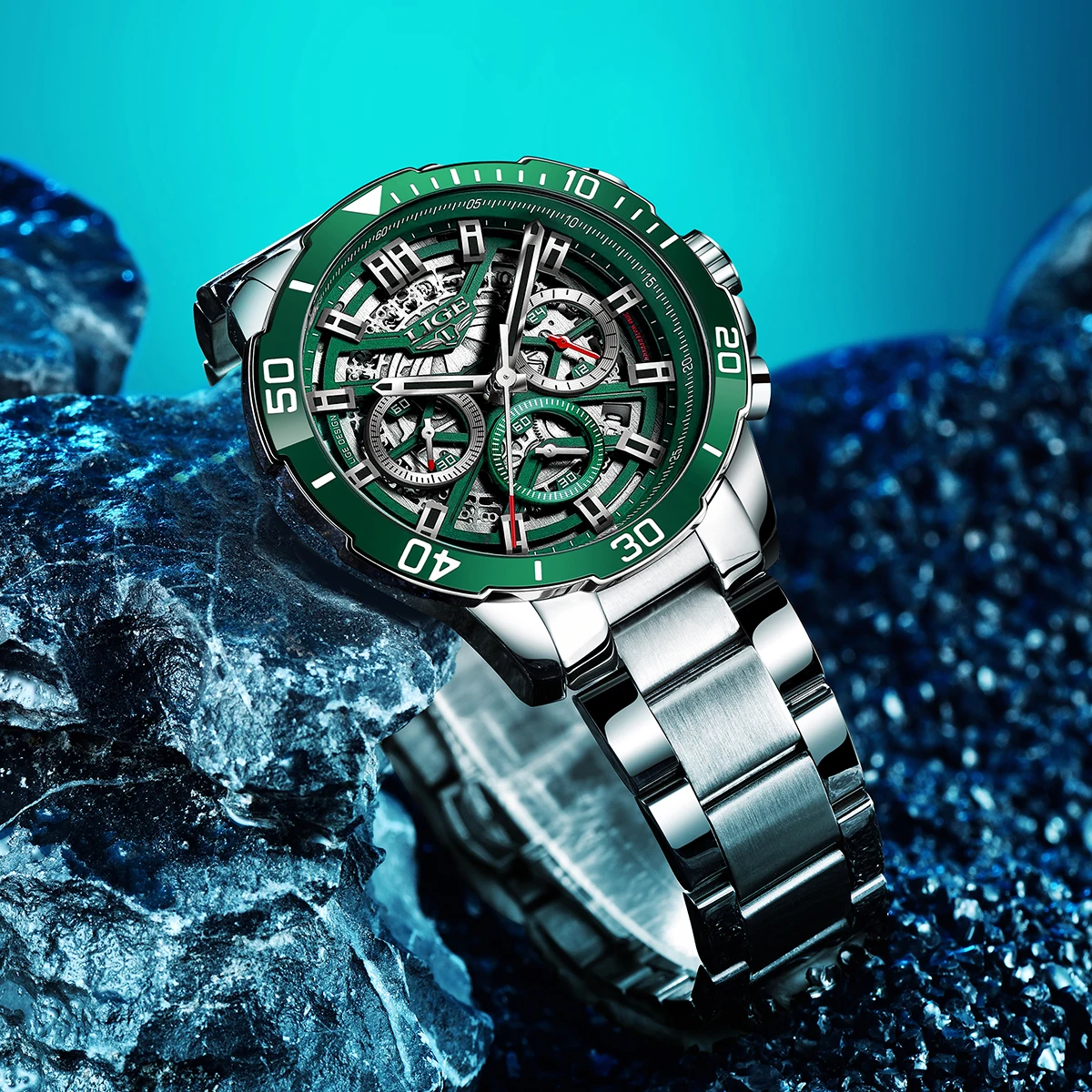 LIGE Military Quartz Watches For Men Fashion Business Hollow Watch Men Stainless Steel Sport Waterproof Chronograph Wristwatch