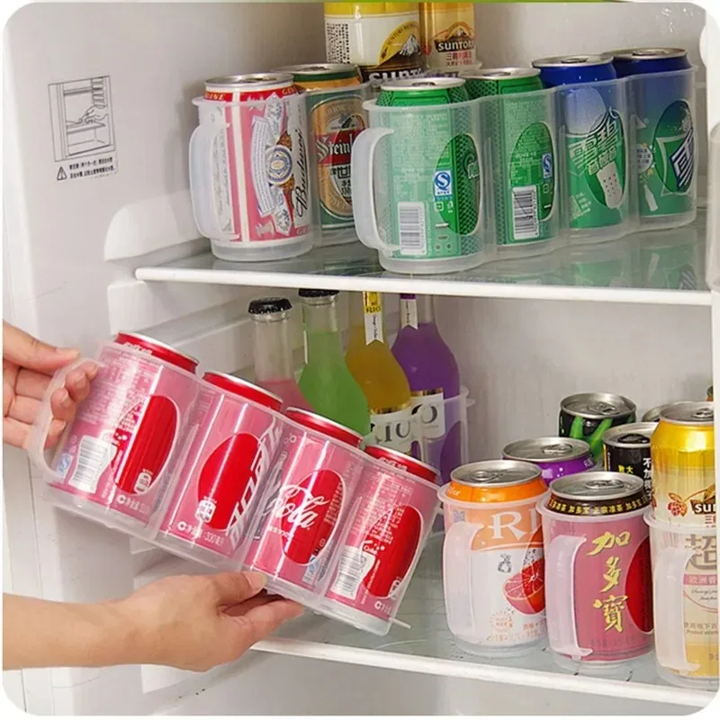 4 Holes Beer Can Organizer Fridge Soda Drink Bottle Holder Kitchen Storage Box