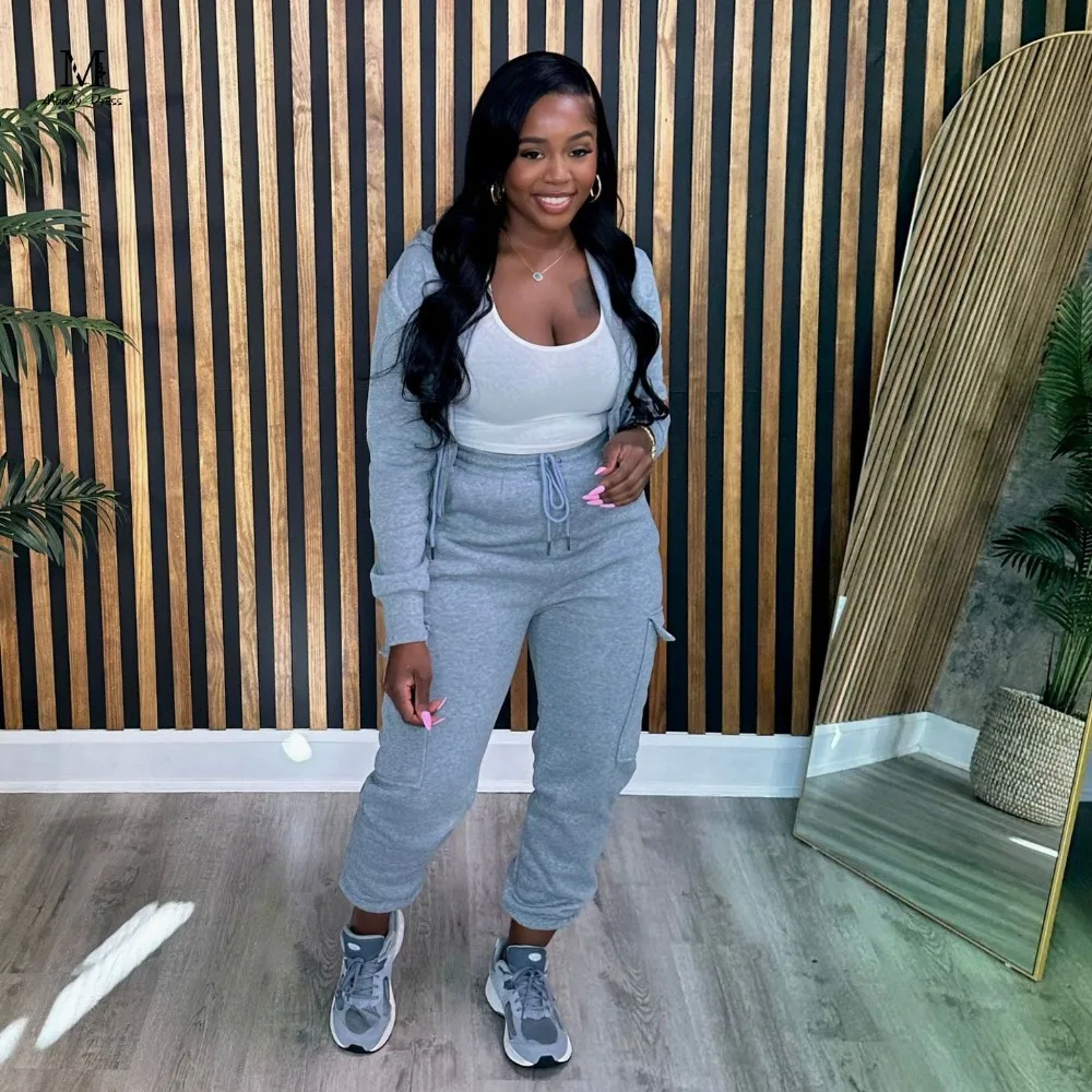 

Fashion Women Fleece Tracksuit Hoodies and Sweatpants Sport Jogger Fall Winter Loungewear Slim 2 Two Piece Sets