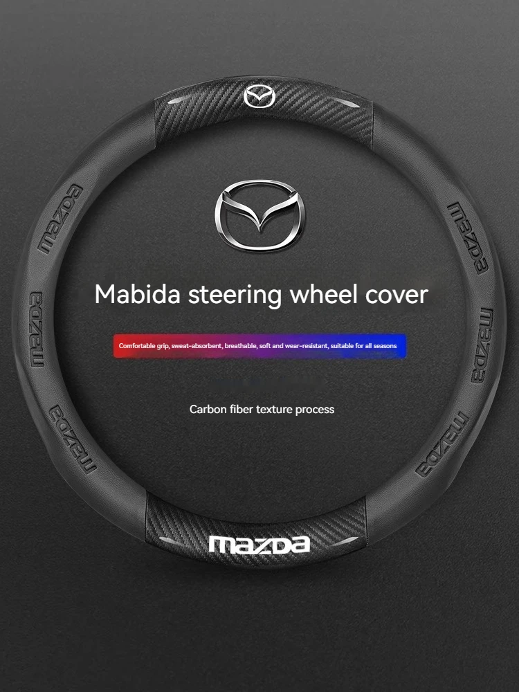 For Mazda 3 5 6 Skyactiv Axela Atenza CX 30 CX 5 CX 8 CX 9 MX 5 RX 8 RX 7 BT 50 Carbon Fiber Leathe Car Steering Wheel Cover Accessories