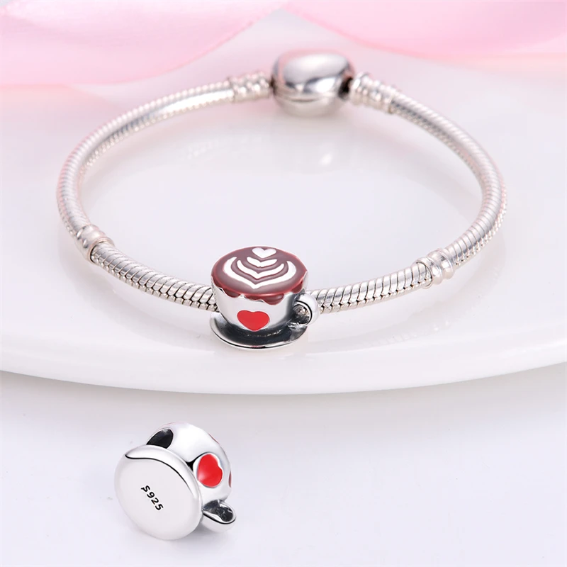 Beads Charms 925 Sterling Silver Red Color Series Heart Shape Fit Pandora 925 Original Bracelets Lucky Jewelry Gifts