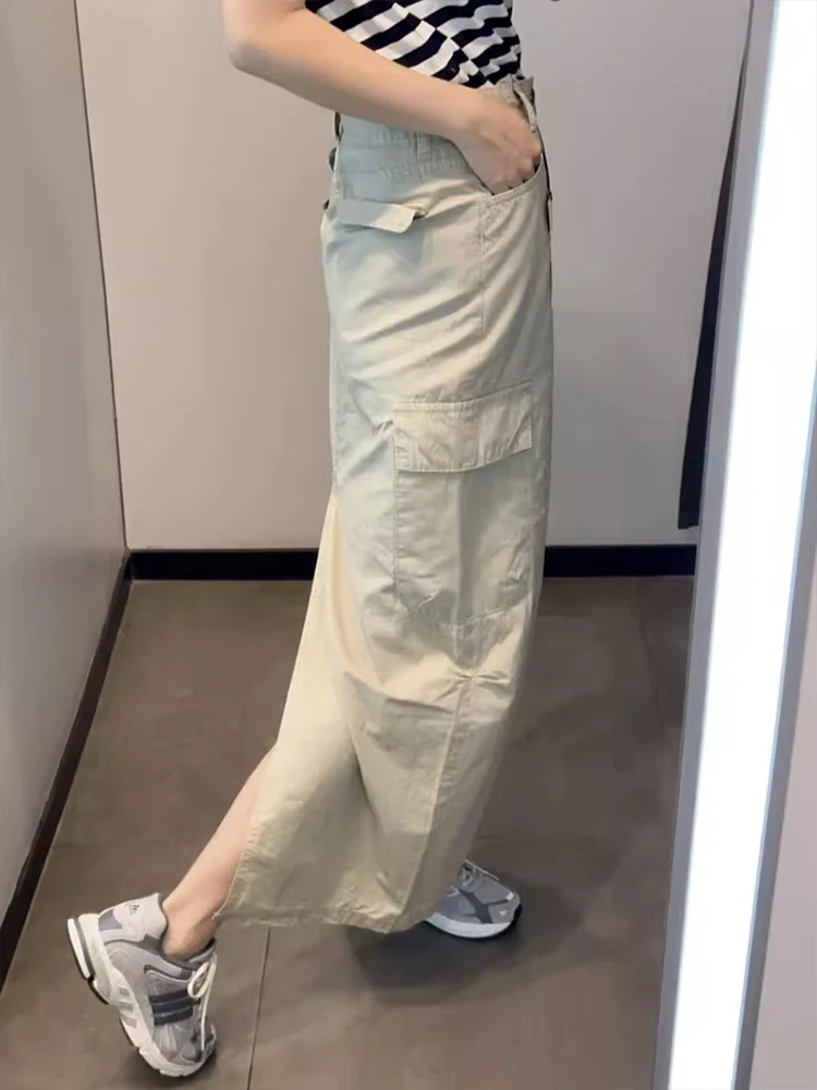 

Light brown low-waisted mid-length skirt 2023 autumn new comfortable workwear style low-waisted mid-length skirt for women