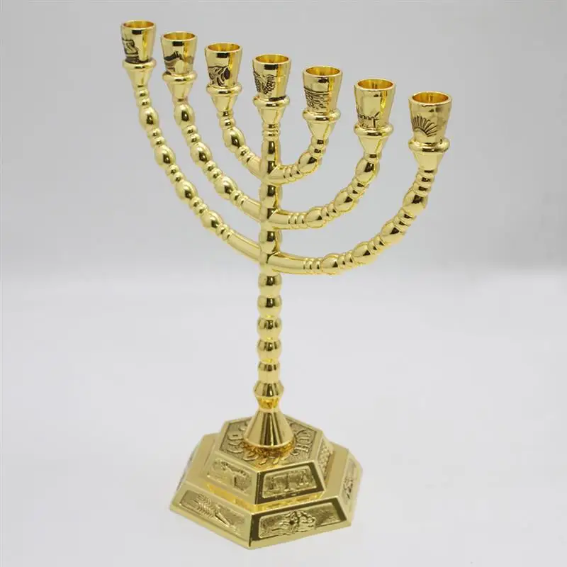 

Hanukkah Menorah Jewish Candle Holder 7 Branches Candlestick Metal Candle Holder Festival Candle Holder Festival Craft