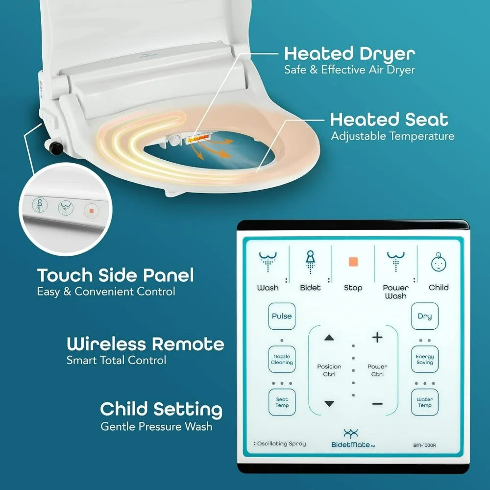 Smart Toilet with Heated Water, Wireless Remote, and Warm Air Dryer - Adjustable and Self-Cleaning - Multiple Wash Settings 2