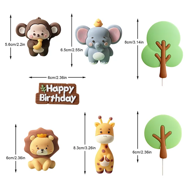 Decorazione Torta Animali Della Giungla - Set Per Feste Safari Con Giraffa, Leone, Elefante E Scimmia - Per Compleanni