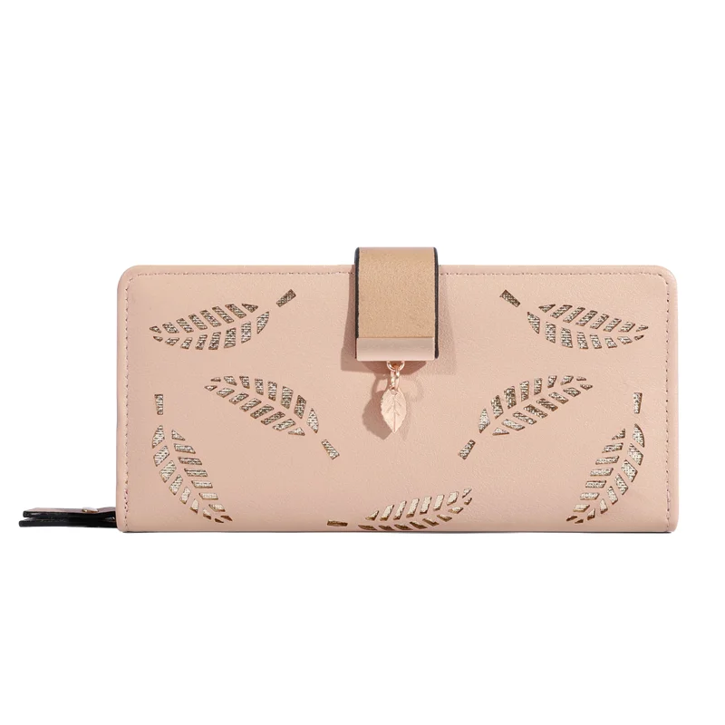 Elegant Women's PU Leather Clutch with Gold Hollow Leaf Design