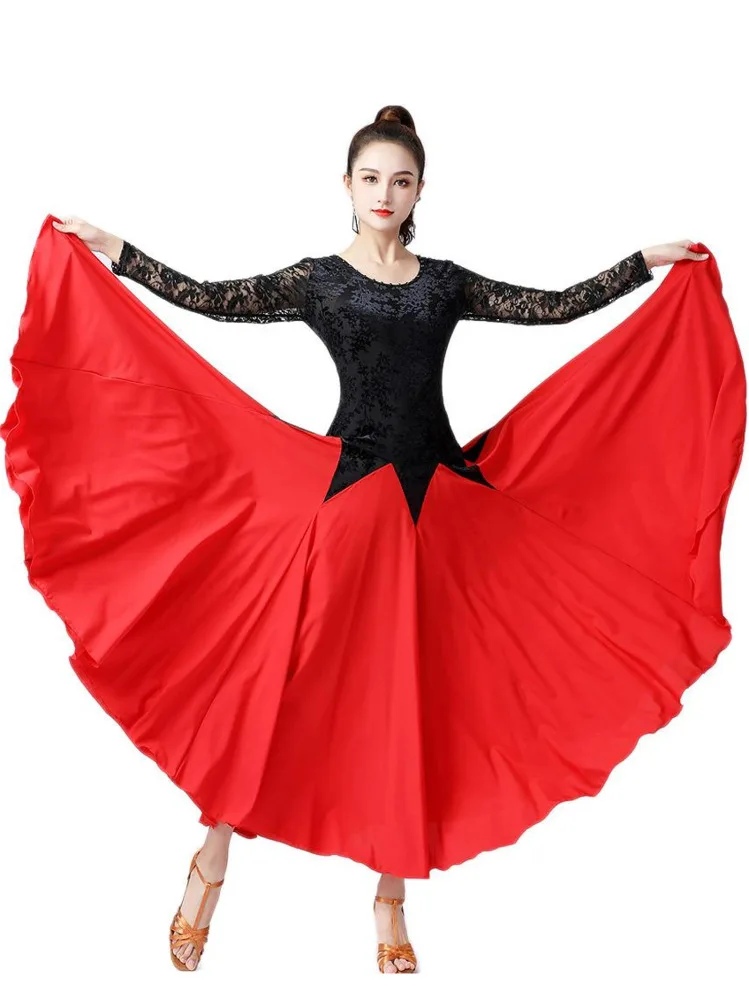 Ballroom Dance Dress Women Performance Wear Dresses Modern Standard Tango Waltz Dress Short Sleeves