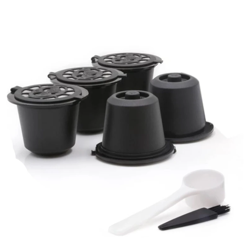 

5 Reusable Nespresso Capsules Refillable Coffee Capsule Filter with Nespresso Coffee Machines with Coffee Spoon Brush