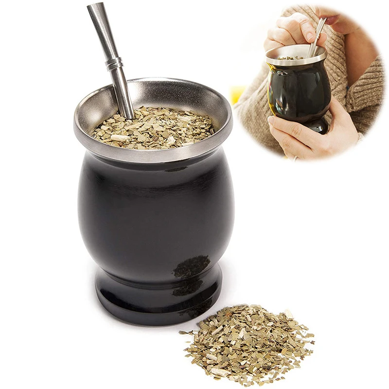 Yerba Mate Gourd Set 230ML Double-Wall Stainless Steel Mate Tea Cup and  Bombilla Set - AliExpress