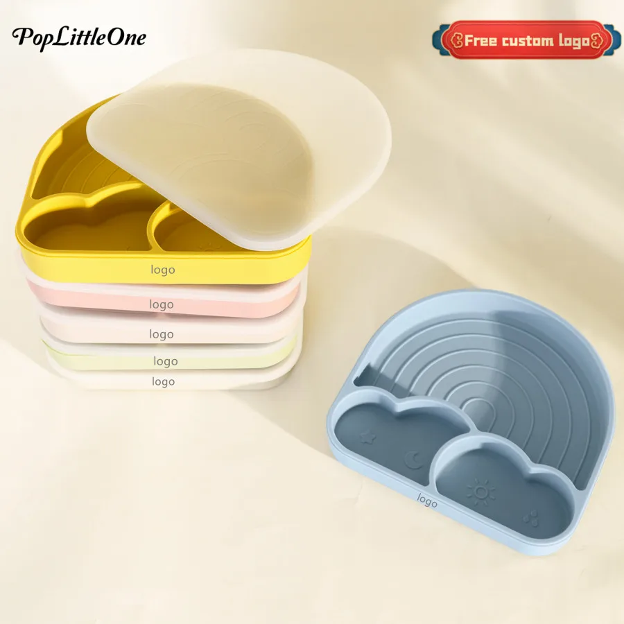 Baby Safe Silicone Dining Plate Suction Dishes Plate Toddle Training Feeding Sucker Kawaii Rainbow Bowls Children's Tableware