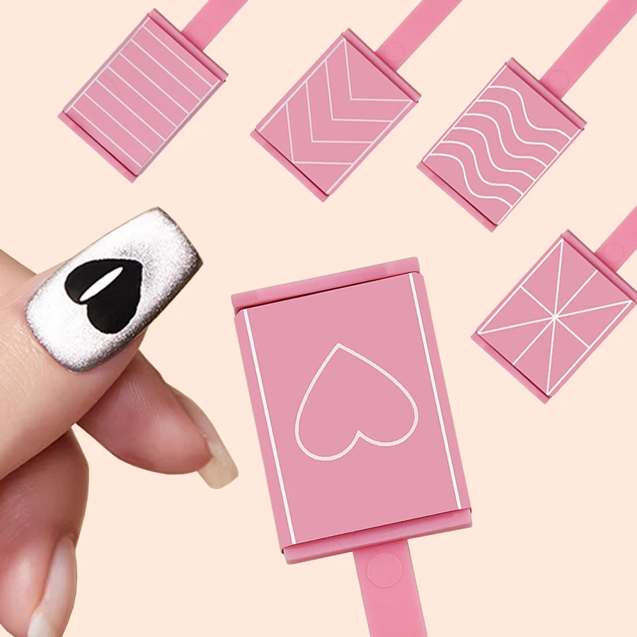 5Pcs/Set Pink Cat Eye Magnetic Stick with Heart Wave Pattern Nail Art Gel Polish Wand for 3D Cat's Eyes Effect Manicure Kit magnetic nail art tools,cat eye nail tool,magnetic nail tools