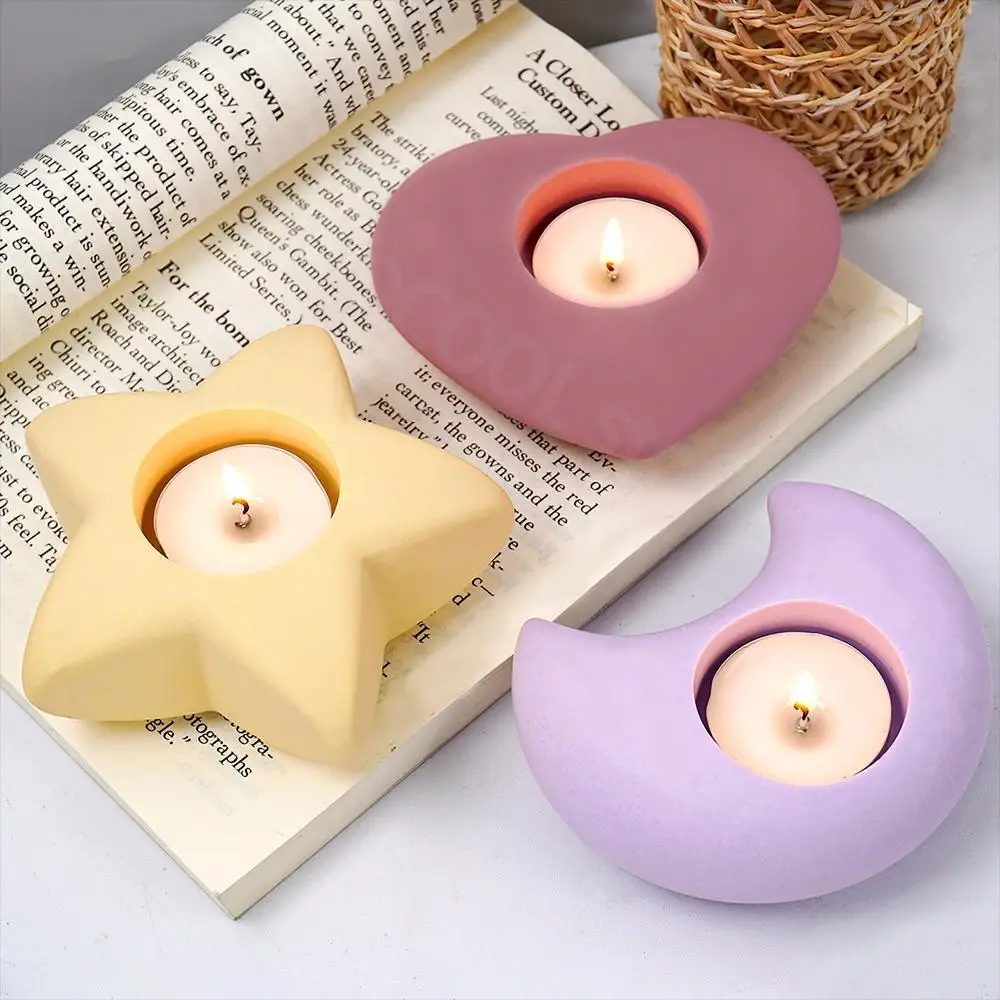 Creative 3D Candlestick Concrete Silicone Mold Star Moon Heart Shape Candle Holder Ornaments Cement Plaster Resin Craft Mould