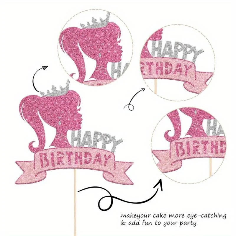 Glitter Girl Happy Birthday Cake Topper Theme Pick Decorations for Baby Shower Party Decoration Supplies