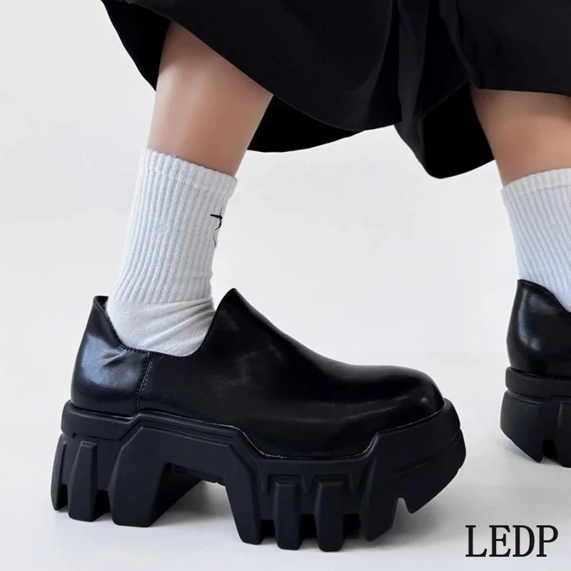 LEDP Brand Platform Platform Loafer Shoes Autumn Big Head Personality Derby Shoes Male Model Small Slip-off Runway Model