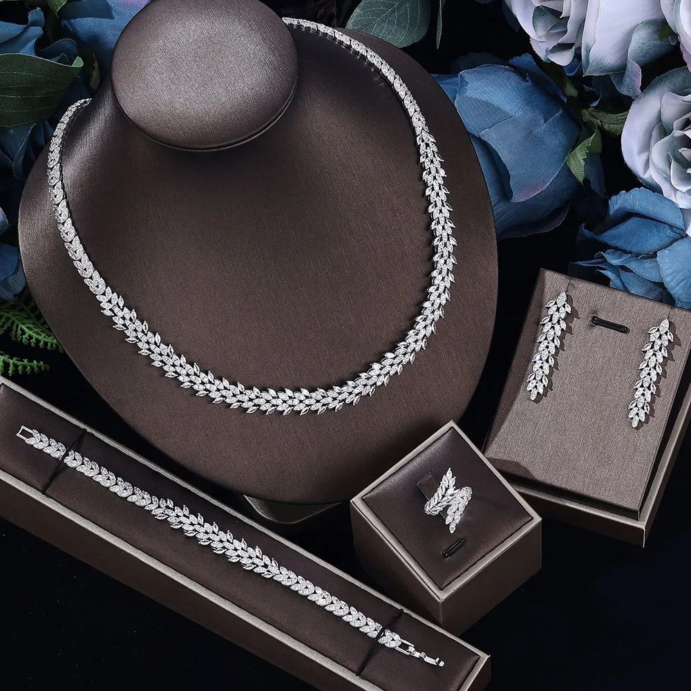 

2024 Luxury Jewelry Cubic Zirconia 4-piece Set for Women's Bride Set Jewelry Set Dubai Saudi Arabia
