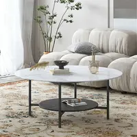 Table basse ronde à 2 niveaux, moderne, haut de gamme, bureau en pierre frittée, meubles de maison, cadre en métal pour salon, chambre à coucher 1