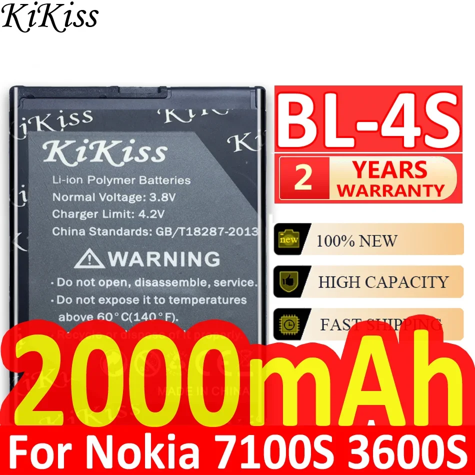 2000Mah Kikiss Batteria Ricaricabile Ai Polimeri Di Litio Bl-4S Per Nokia 7100S 3600S 7610S X3-02 6208C 2680S Bl 4S