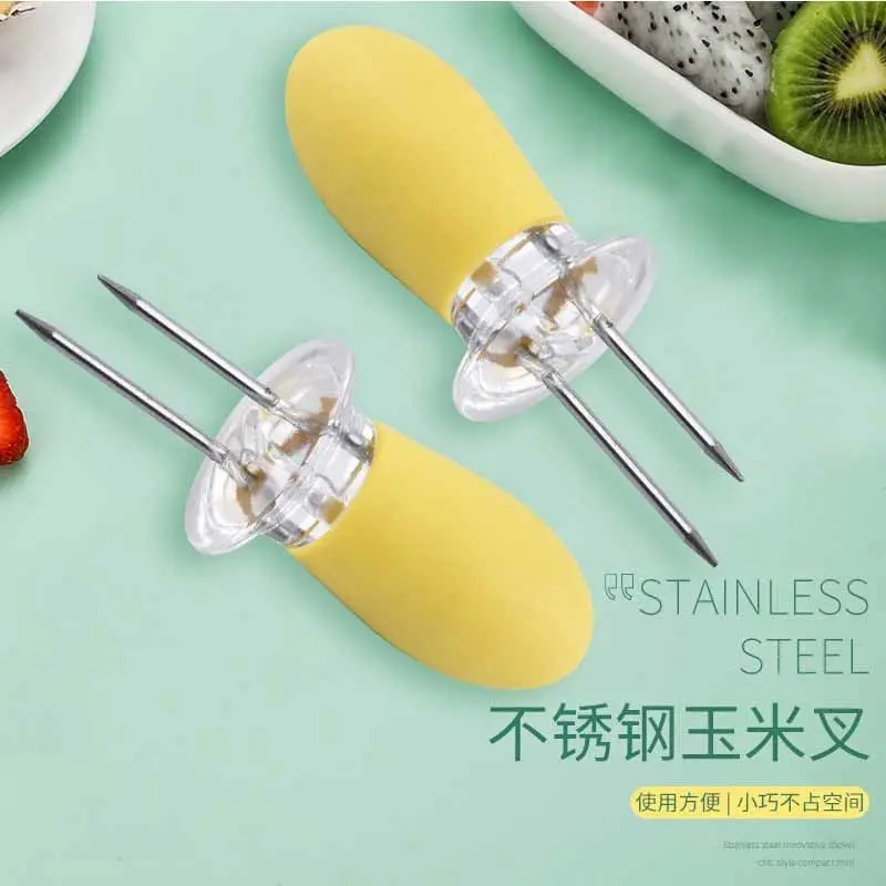 Fork Corn Skewer Stainless Steel Corn Holders on The Cob Skewers Fruit Forks Outdoor Barbecue Tool Kitchen Gadgets Grill