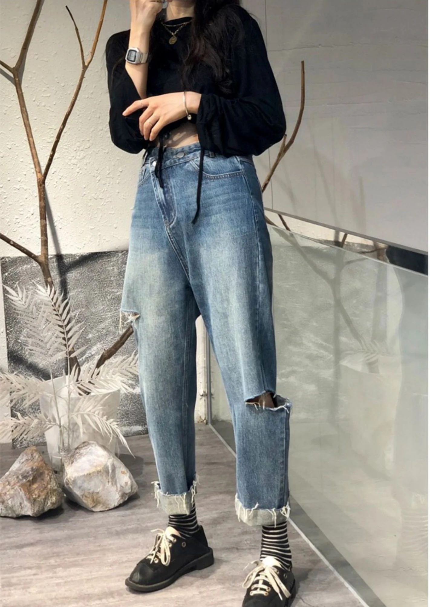 Pantalones vaqueros rasgados de verano para mujer, pantalones