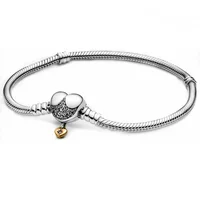 Bracelet original en argent sterling 925% avec cœur Mickey Snowman pour femmes, bijoux DIY pour anniversaire, cadeau pour la Saint-Valentin 2