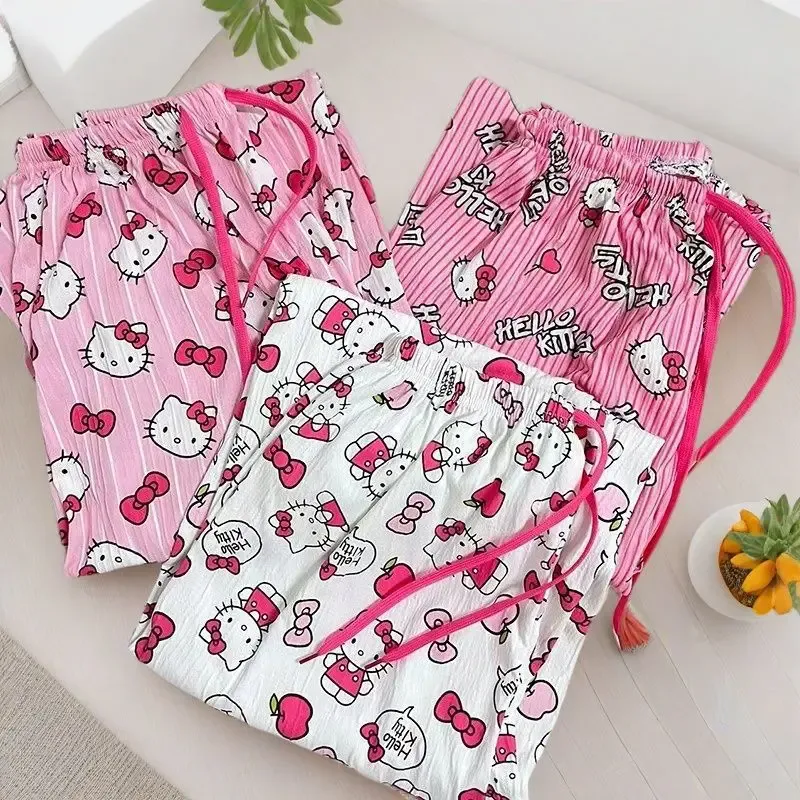 Spring Autumn Anime Hello Kitty Y2k Kawaii Pajamas Women Loose Cartoon Casual Home Pants Fashion Trousers Girl Pajama Pants Gift