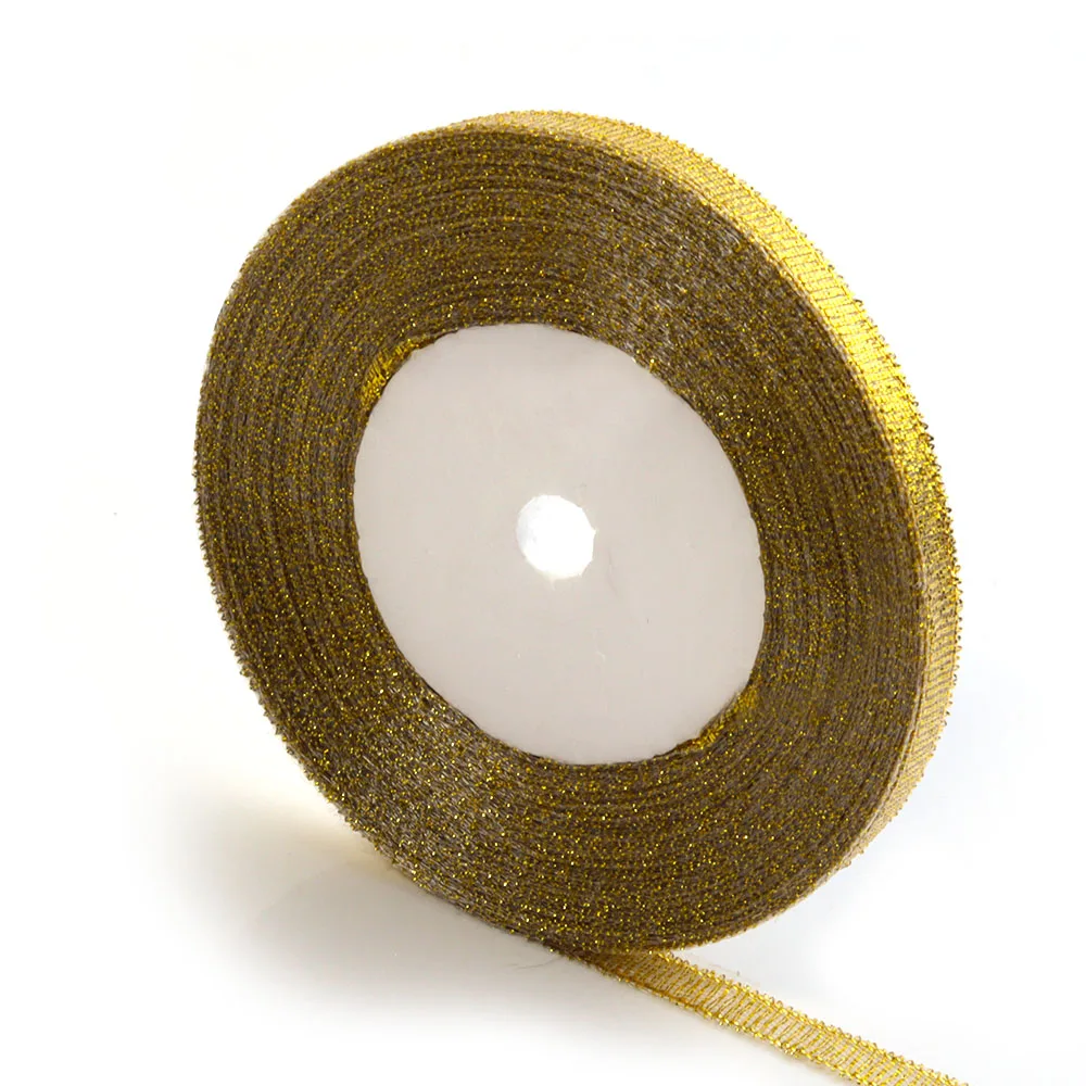 Silver Gold Glitter Silk Satin Ribbon for Party and Home Decorations - 25 Yards