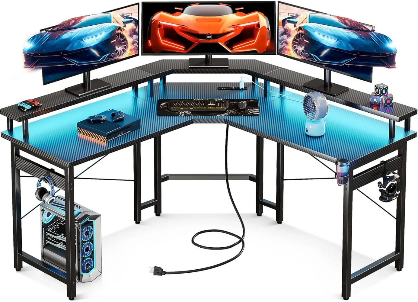 

ODK L Shaped Gaming Desk with LED Lights & Power Outlets, 51" Computer Desk with Full Monitor Stand, Corner Desk with Cup Holder