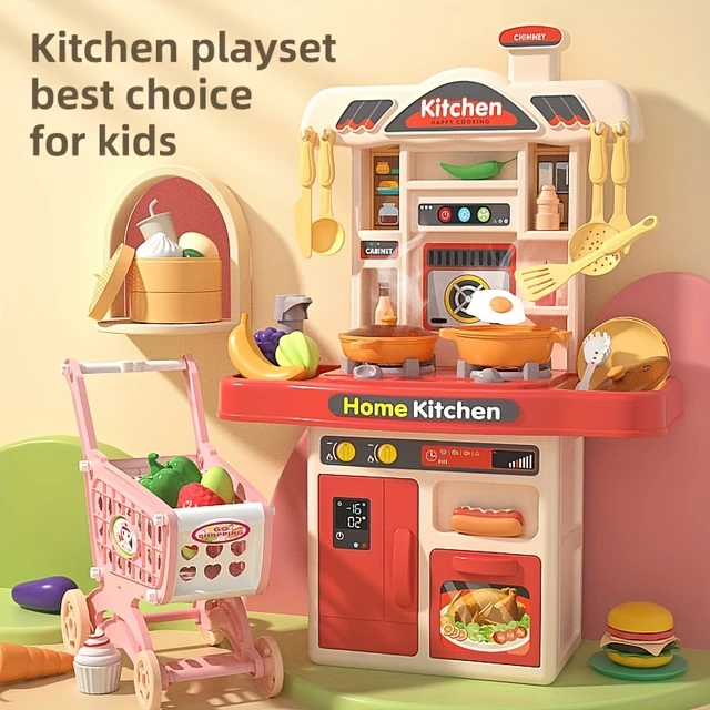 INFANS Kid Kitchen Playset, Pretend Wooden Toddler Kitchen Toy Set, Children Pretend Cooking Set with Accessories