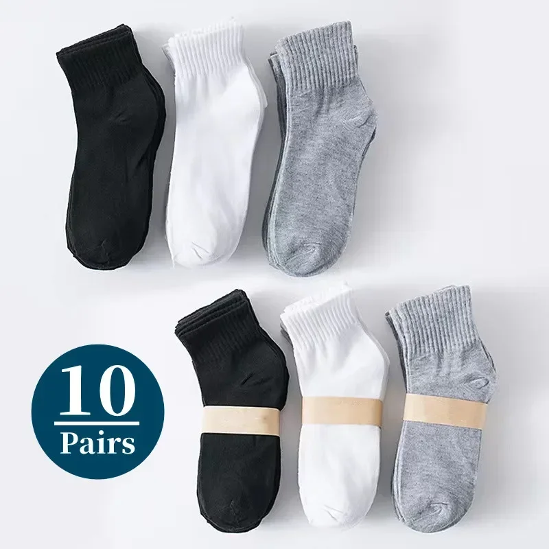 

Classic Polyester Summer Mid-tube Color Cotton Thin 10pairs/men's Socks Black Solid Soft Men's Socks Autumn Business Breathable
