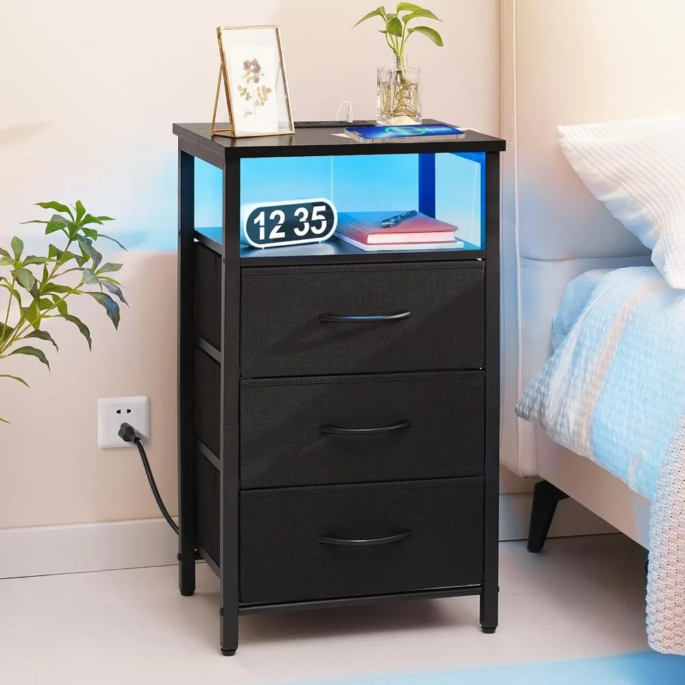 

Night Stand With Charging Station Bedside Table 16 Colors LED Nightstand With USB Ports and Outlets Nightstands Bedroom Home