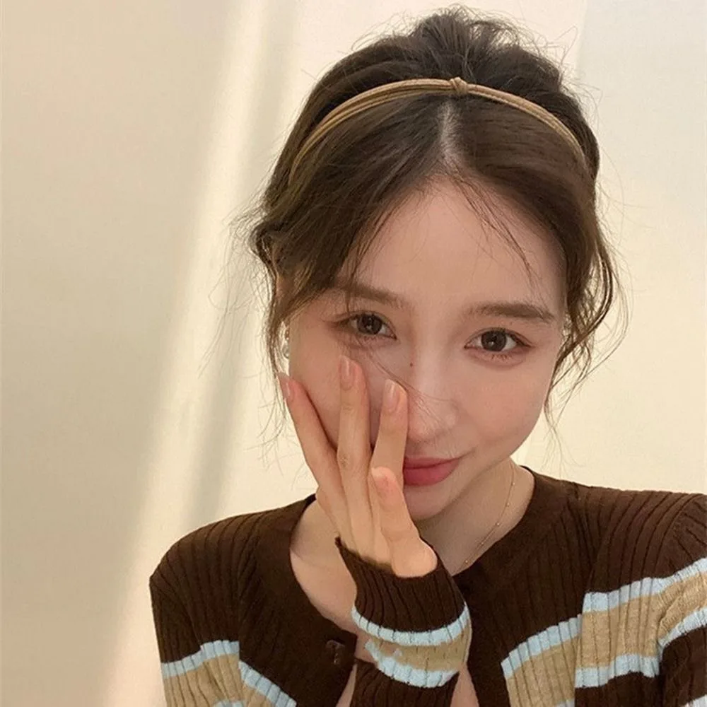 Korean Vintage Knotted Thin PU Leather Solid Color Headband Simple Temperament Elegant Hair Band Hair Hoop Hair Accessories