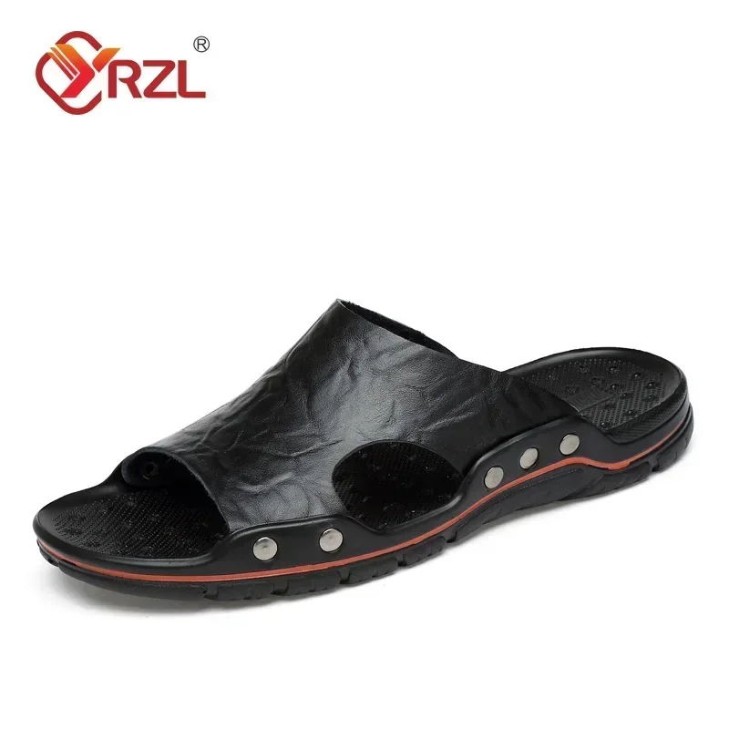 Men's Black PU Leather Summer Sandals - Lightweight and Comfortable Slides
